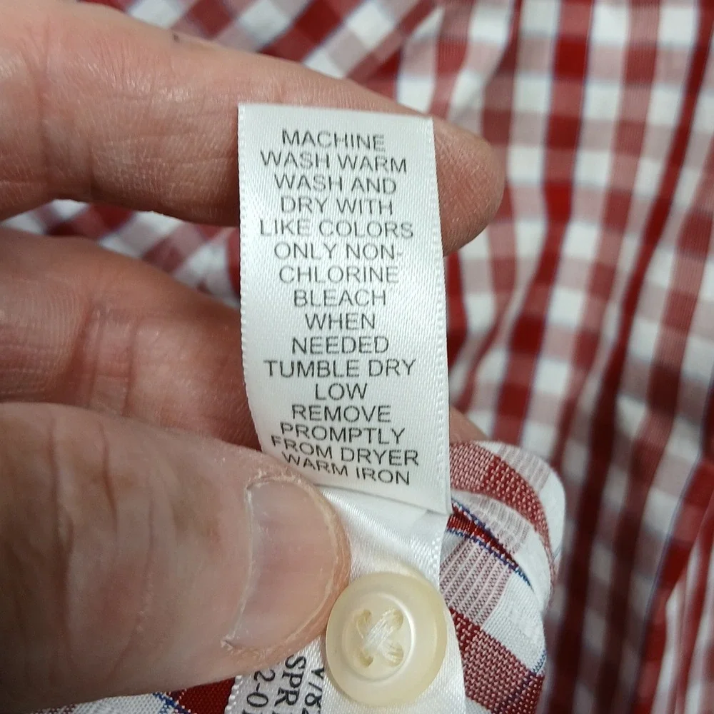 Banana‎ Republic Slim Fit Shirt Men's XL Red White Gingham Non-Iron Cotton